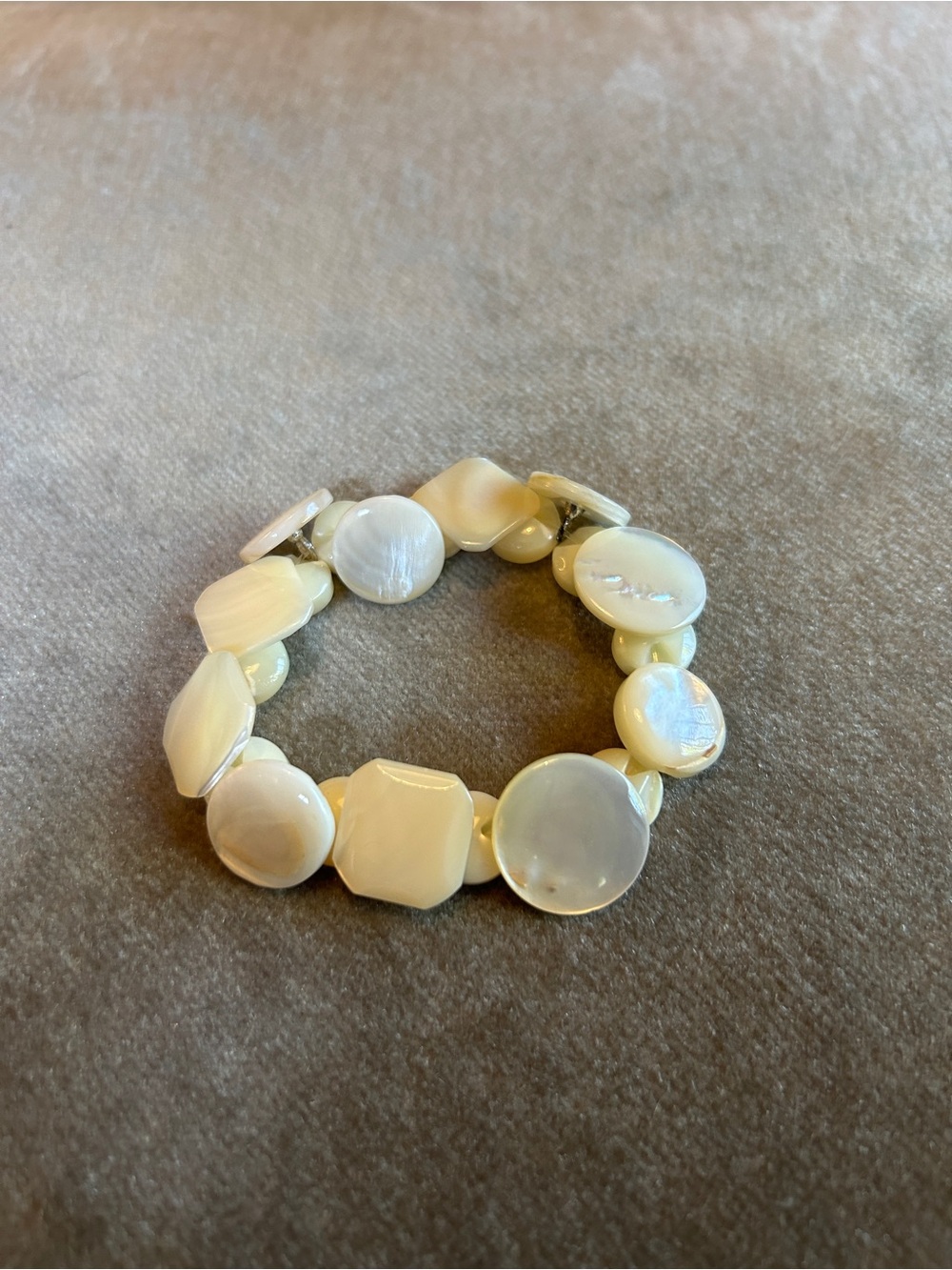 Classic Cream Mother of Pearl shell button Stretch Bracelet - handmade by me